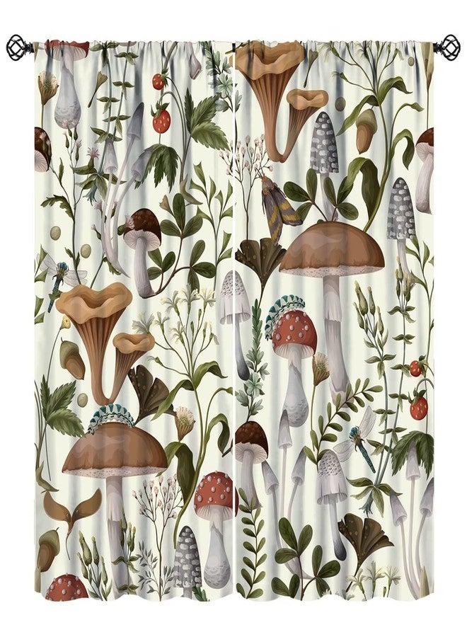 YCness Mushroom Boho Curtains Woodland Nature Plant Art Printed Window Drapes for Bedroom Living Room Kitchen Decor Fabric Set 2 Panel 42x45 Inch 30% Shading Rate - Image 1